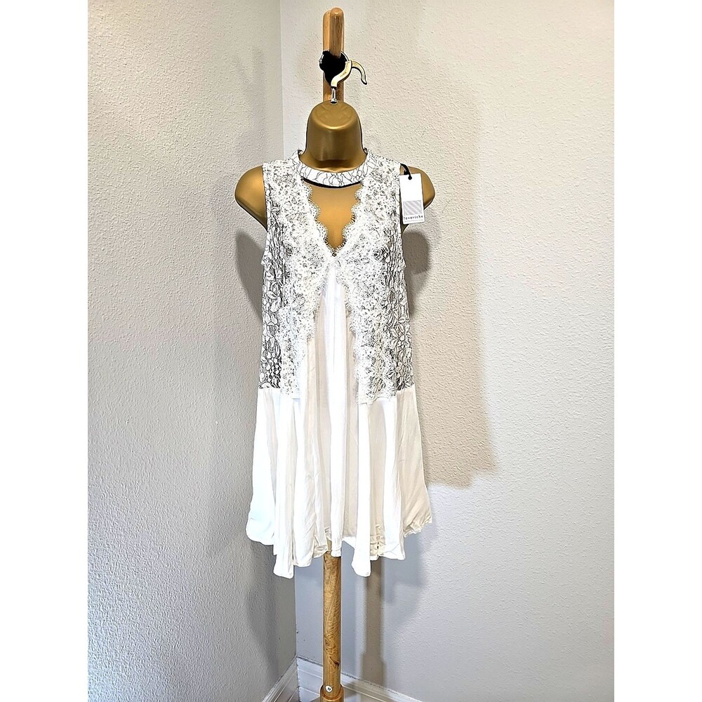 NWT White Sheer Tunic Dress Sm Black Unconventional Lace Coquette Festival Boho